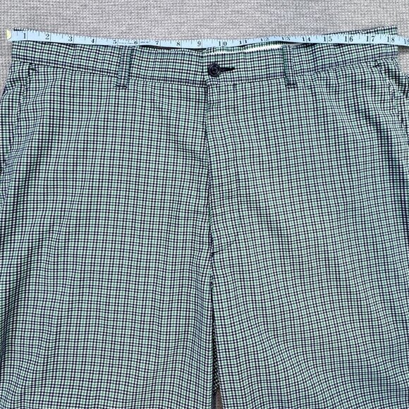 Perry Ellis Mens 36 Chino Shorts Green Blue Gingham Slash Pocket Golf Stretch - Picture 9 of 11